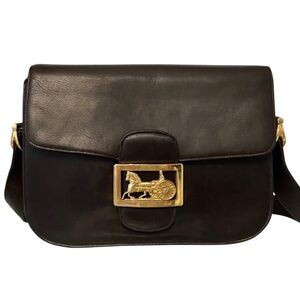Celine Carriage Shoulder Bag Dark Chocolate Brown Gold Hardware Box Flap Vintage